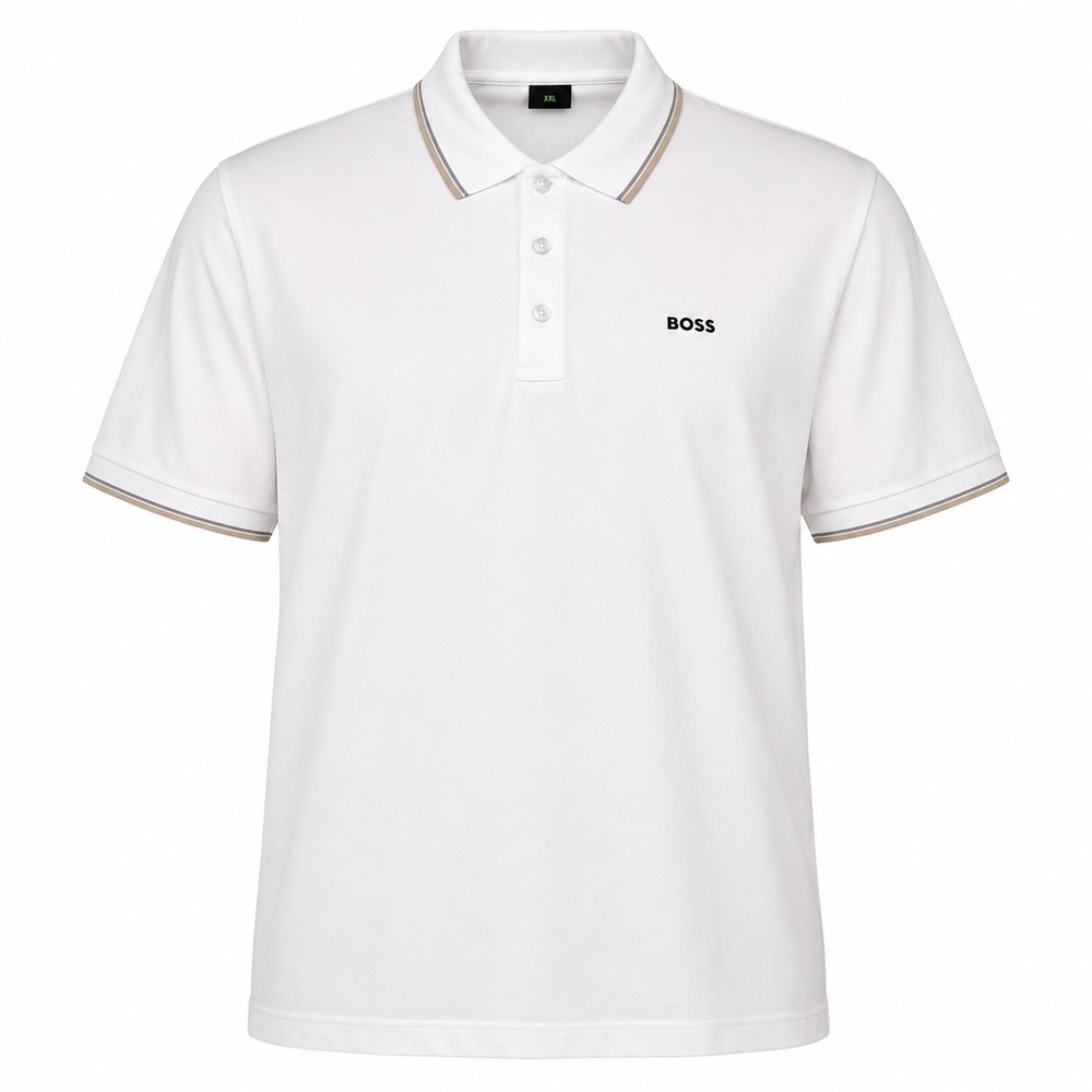 BOSS Hugo Boss Polo Shirt XXL White Logo Short Sleeve 2XL Plus Size